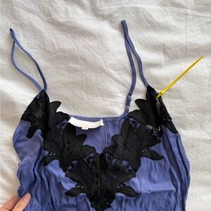 Fleur du Mal Lavender Slip Dress with Black Lace Appliqué